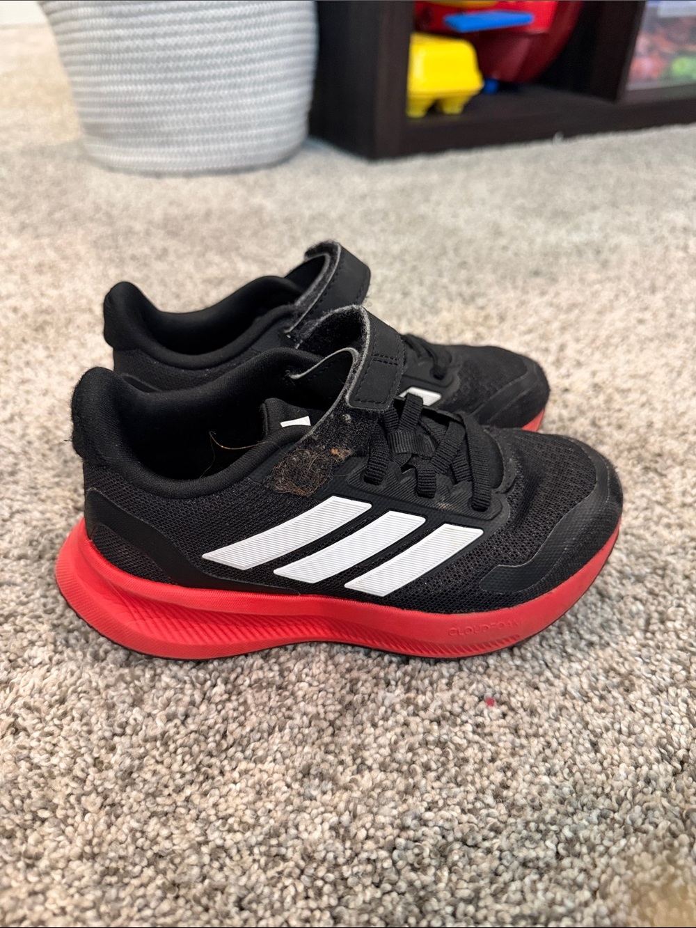 adidas Kids Black and Red Sneakers with White Stripes